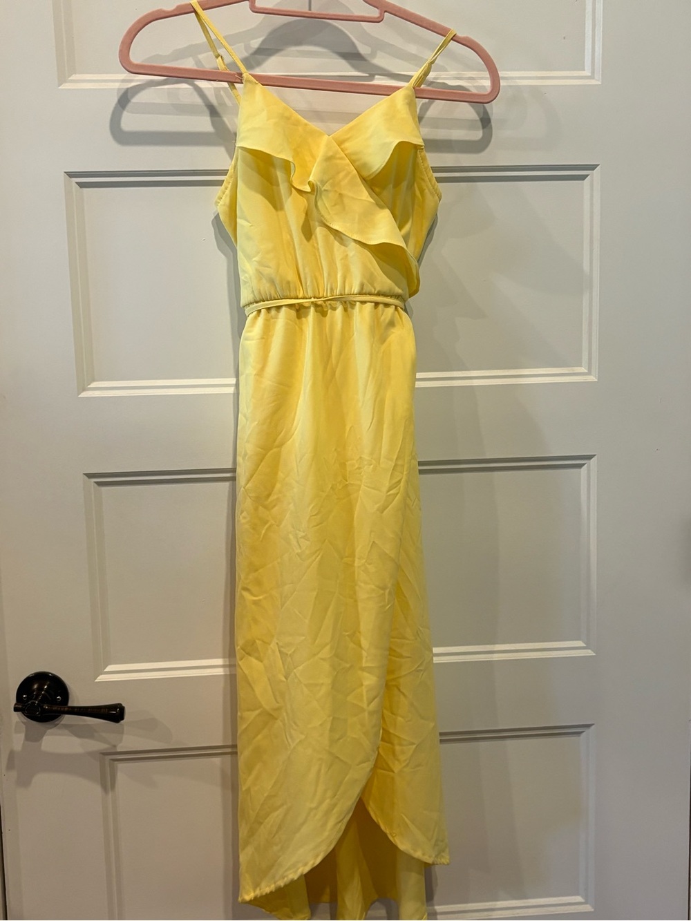 Sunny Yellow Spaghetti Strap Ruffle Maxi Dress